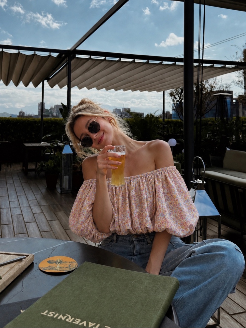 Zara Floral Off Shoulder Balloon Sleeve Crop Top Pink Size S